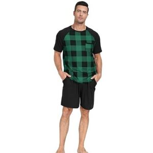 Men's Pajama Set Sleepwear Lightweight Short Sleeve Black /Green
